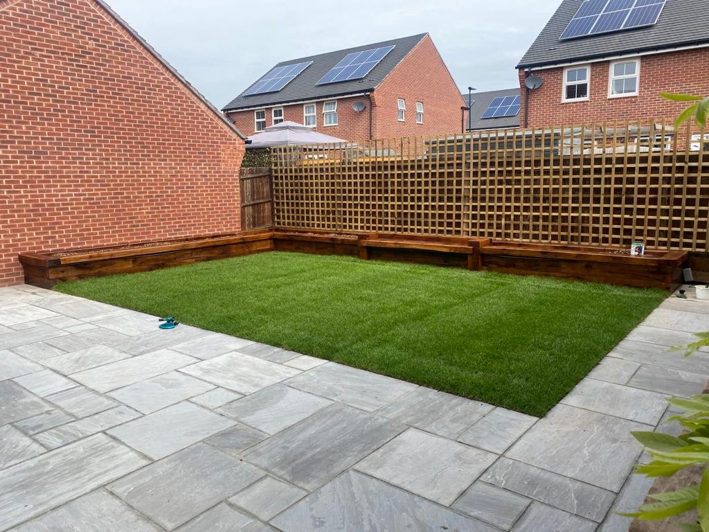 Paved patio and lawn